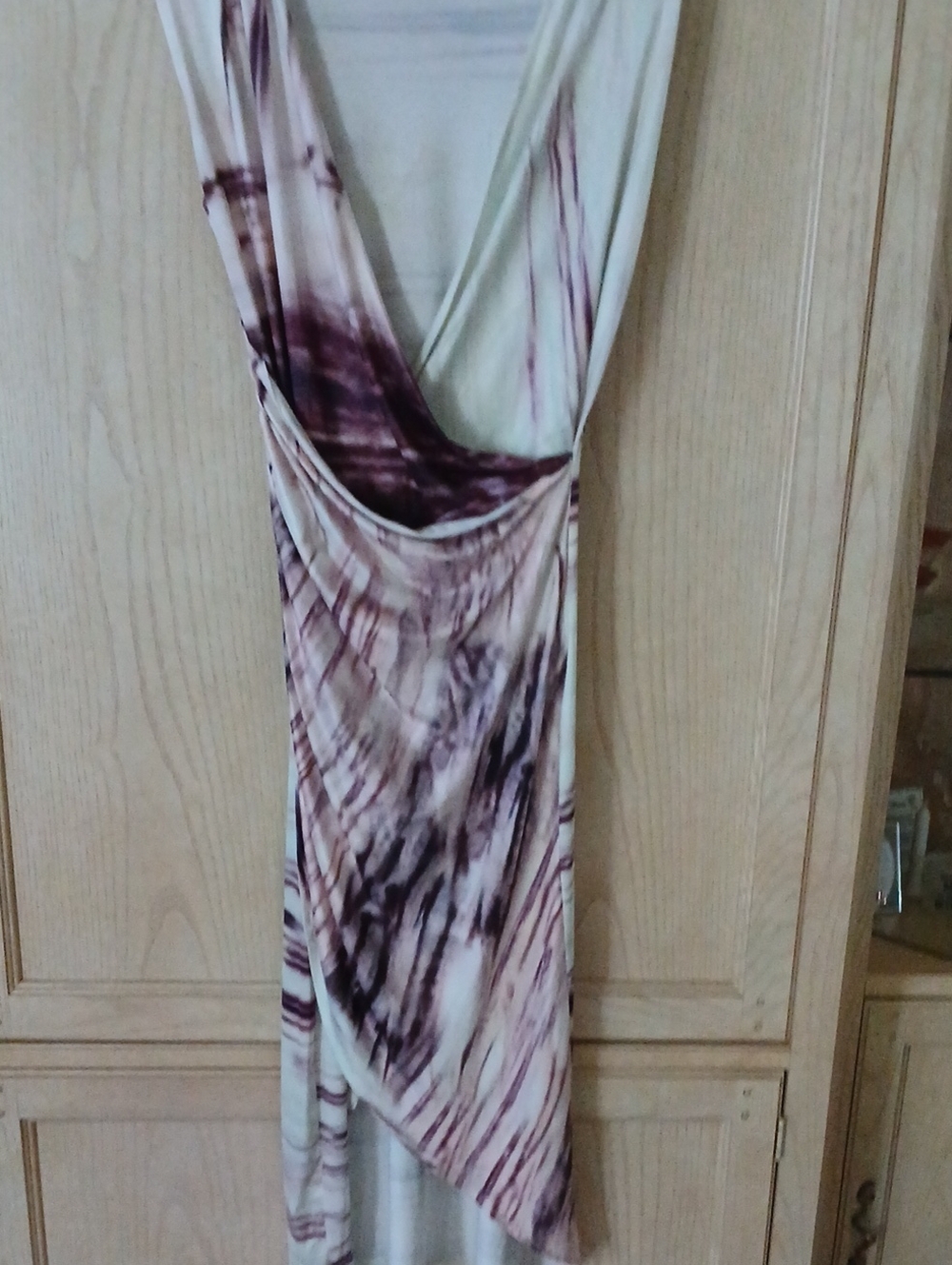 Sleeveless Draped Tie-Dye Maxi Dress in Cream and Plum